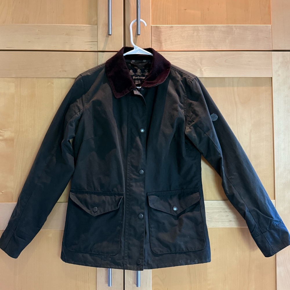 Barbour Black Trench Coat with Brown Corduroy Collar